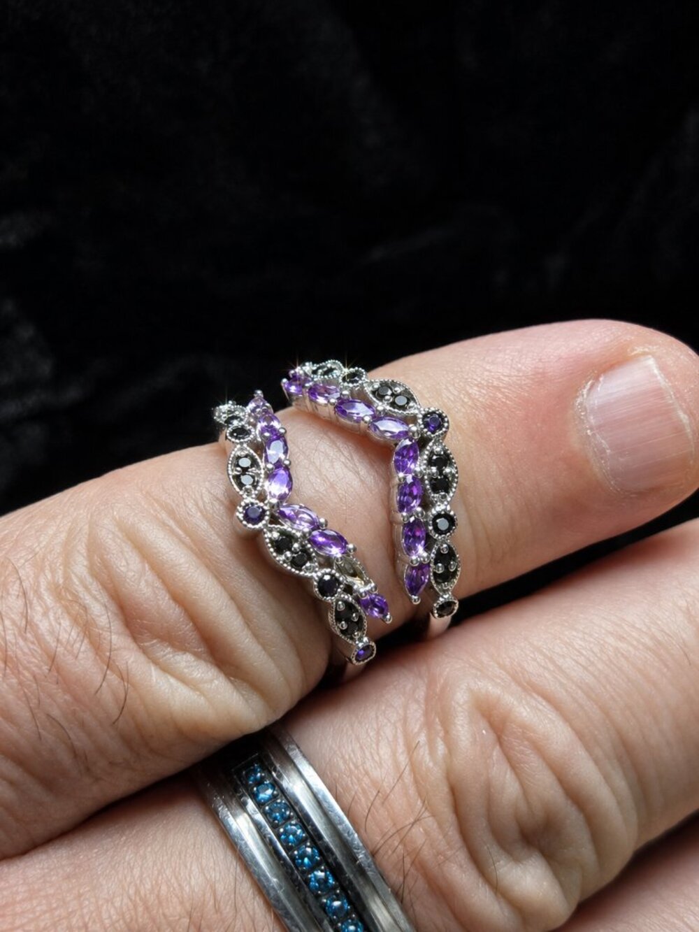 Amethyst and black cz ring enhancer size 5.5...26005